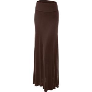 imageLock and Love Womens Casual High Waist SolidTie Dye Fold Over Flowy Long Maxi SkirtWb670brown