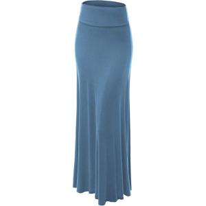 imageLock and Love Womens Casual High Waist SolidTie Dye Fold Over Flowy Long Maxi SkirtWb670denim