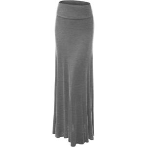 imageLock and Love Womens Casual High Waist SolidTie Dye Fold Over Flowy Long Maxi SkirtWb670heathergrey