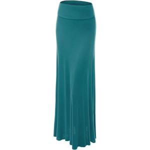 imageLock and Love Womens Casual High Waist SolidTie Dye Fold Over Flowy Long Maxi SkirtWb670jade