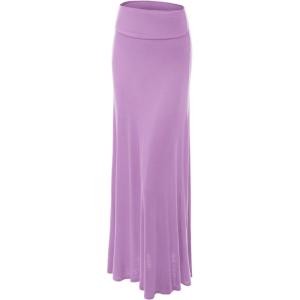 imageLock and Love Womens Casual High Waist SolidTie Dye Fold Over Flowy Long Maxi SkirtWb670lilac