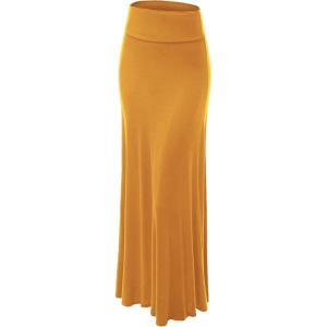 imageLock and Love Womens Casual High Waist SolidTie Dye Fold Over Flowy Long Maxi SkirtWb670mustard