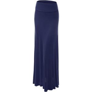imageLock and Love Womens Casual High Waist SolidTie Dye Fold Over Flowy Long Maxi SkirtWb670navy