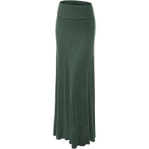 imageLock and Love Womens Casual High Waist SolidTie Dye Fold Over Flowy Long Maxi SkirtWb670olive