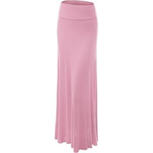 imageLock and Love Womens Casual High Waist SolidTie Dye Fold Over Flowy Long Maxi SkirtWb670pink