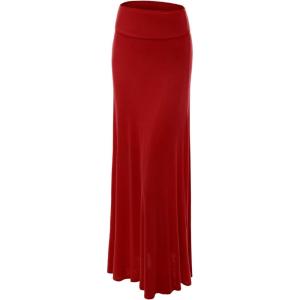 imageLock and Love Womens Casual High Waist SolidTie Dye Fold Over Flowy Long Maxi SkirtWb670red