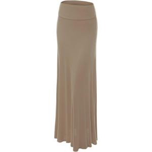 imageLock and Love Womens Casual High Waist SolidTie Dye Fold Over Flowy Long Maxi SkirtWb670taupe