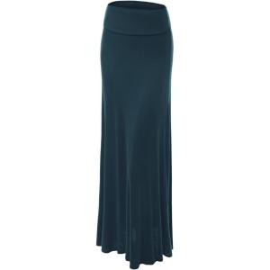 imageLock and Love Womens Casual High Waist SolidTie Dye Fold Over Flowy Long Maxi SkirtWb670teal