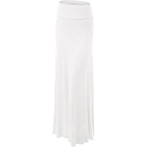 imageLock and Love Womens Casual High Waist SolidTie Dye Fold Over Flowy Long Maxi SkirtWb670white