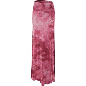 imageLock and Love Womens Casual High Waist SolidTie Dye Fold Over Flowy Long Maxi SkirtWine Red