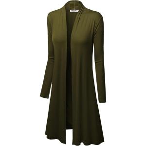 imageLock and Love Womens Long Cardigan  Fall Casual Draped Open Front Lightweight Duster with Long SleevesWsk1048olive