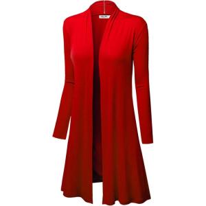imageLock and Love Womens Long Cardigan  Fall Casual Draped Open Front Lightweight Duster with Long SleevesWsk1048red