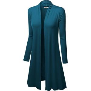 imageLock and Love Womens Long Cardigan  Fall Casual Draped Open Front Lightweight Duster with Long SleevesWsk1048teal