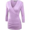 imageLL WT1255 Womens Deep V Neck 34 Sleeve Slim Fitted TShirt Casual Cross Surplice Wrap Tops XXXL Lilac