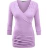 imageLL WT1255 Womens Deep V Neck 34 Sleeve Slim Fitted TShirt Casual Cross Surplice Wrap Tops XXXL Lilac
