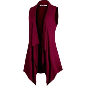 imageLL WSK2108 Womens Drape Front Open Cardigan Long Sleeve Irregular Hem S5XL Plus Size M Wine