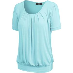 imageLL Womens Scoop Neck Short Sleeve Front Pleated Tunic  Made in USAWt1175aqua