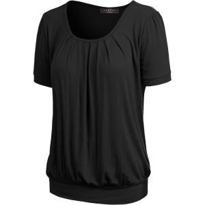 imageLL Womens Scoop Neck Short Sleeve Front Pleated Tunic  Made in USAWt1175black