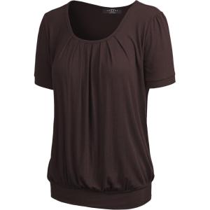 imageLL Womens Scoop Neck Short Sleeve Front Pleated Tunic  Made in USAWt1175brown