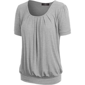 imageLL Womens Scoop Neck Short Sleeve Front Pleated Tunic  Made in USAWt1175heathergrey