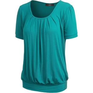 imageLL Womens Scoop Neck Short Sleeve Front Pleated Tunic  Made in USAWt1175jade