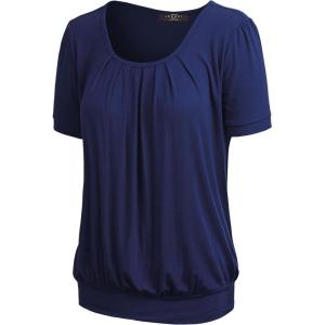 imageLL Womens Scoop Neck Short Sleeve Front Pleated Tunic  Made in USAWt1175navy