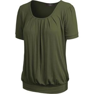 imageLL Womens Scoop Neck Short Sleeve Front Pleated Tunic  Made in USAWt1175olive