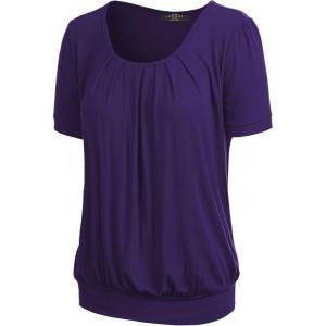 imageLL Womens Scoop Neck Short Sleeve Front Pleated Tunic  Made in USAWt1175purple