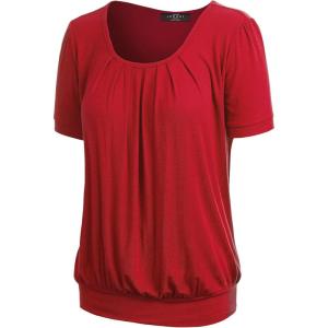 imageLL Womens Scoop Neck Short Sleeve Front Pleated Tunic  Made in USAWt1175red