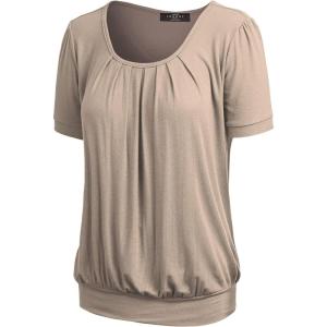 imageLL Womens Scoop Neck Short Sleeve Front Pleated Tunic  Made in USAWt1175taupe