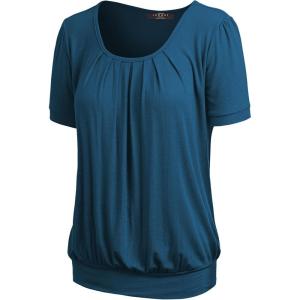 imageLL Womens Scoop Neck Short Sleeve Front Pleated Tunic  Made in USAWt1175teal