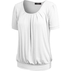 imageLL Womens Scoop Neck Short Sleeve Front Pleated Tunic  Made in USAWt1175white