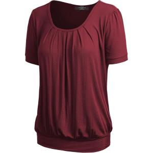 imageLL Womens Scoop Neck Short Sleeve Front Pleated Tunic  Made in USAWt1175wine
