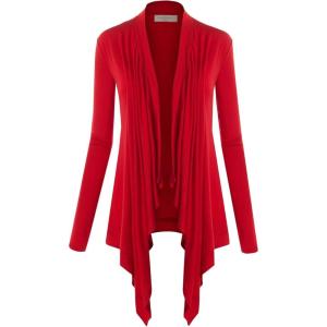 imageLock and Love Womens Draped Front Open Asymmetrical Cardigan  Casual Long Sleeve Lightweight DusterWsk849red