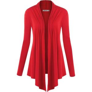 imageLock and Love Womens Draped Front Open Asymmetrical Cardigan  Casual Long Sleeve Lightweight DusterWsk850red
