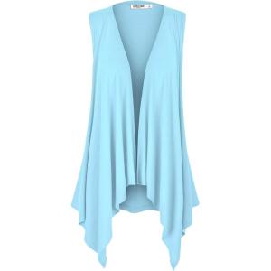 imageLock and Love Womens Sleeveless PrintSolid Draped Open Front Cardigan Vest Asymmetric Hem Plus SizeWsk1071aqua