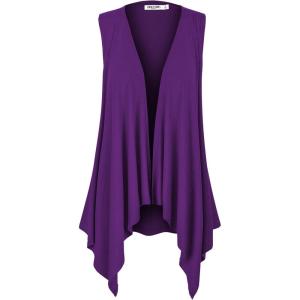 imageLock and Love Womens Sleeveless PrintSolid Draped Open Front Cardigan Vest Asymmetric Hem Plus SizeWsk1071darkpurple