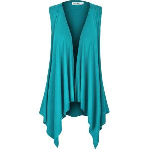 imageLock and Love Womens Sleeveless PrintSolid Draped Open Front Cardigan Vest Asymmetric Hem Plus SizeWsk1071jade