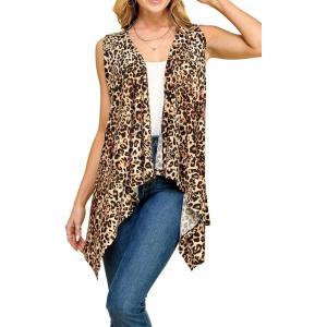 imageLock and Love Womens Sleeveless PrintSolid Draped Open Front Cardigan Vest Asymmetric Hem Plus SizeWsk1071leopard