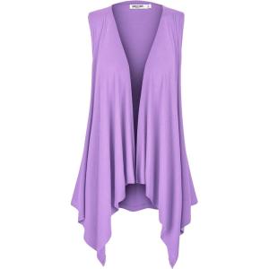 imageLock and Love Womens Sleeveless PrintSolid Draped Open Front Cardigan Vest Asymmetric Hem Plus SizeWsk1071lilac