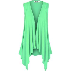 imageLock and Love Womens Sleeveless PrintSolid Draped Open Front Cardigan Vest Asymmetric Hem Plus SizeWsk1071mint