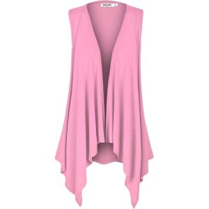 imageLock and Love Womens Sleeveless PrintSolid Draped Open Front Cardigan Vest Asymmetric Hem Plus SizeWsk1071pink