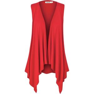 imageLock and Love Womens Sleeveless PrintSolid Draped Open Front Cardigan Vest Asymmetric Hem Plus SizeWsk1071red