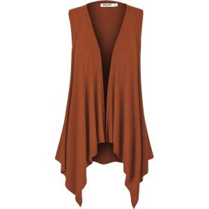 imageLock and Love Womens Sleeveless PrintSolid Draped Open Front Cardigan Vest Asymmetric Hem Plus SizeWsk1071rust