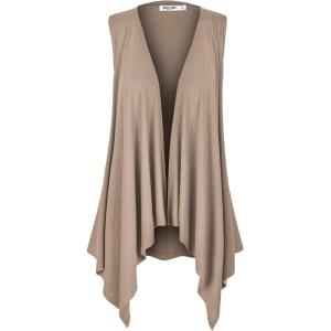 imageLock and Love Womens Sleeveless PrintSolid Draped Open Front Cardigan Vest Asymmetric Hem Plus SizeWsk1071taupe