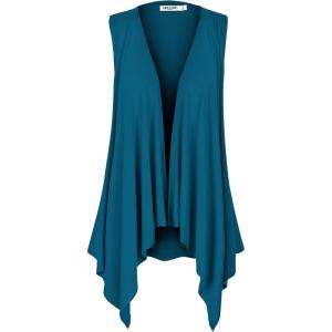 imageLock and Love Womens Sleeveless PrintSolid Draped Open Front Cardigan Vest Asymmetric Hem Plus SizeWsk1071teal