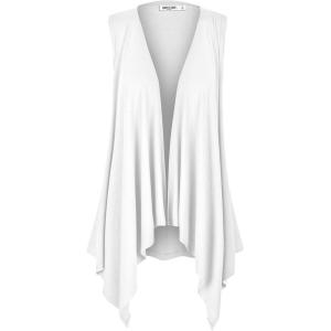 imageLock and Love Womens Sleeveless PrintSolid Draped Open Front Cardigan Vest Asymmetric Hem Plus SizeWsk1071white
