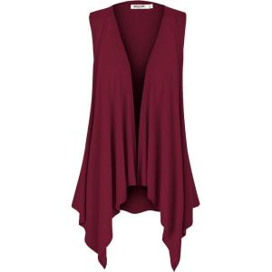 imageLock and Love Womens Sleeveless PrintSolid Draped Open Front Cardigan Vest Asymmetric Hem Plus SizeWsk1071wine