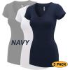 imageLock and Love Womens Basic Slim Fitted Short Sleeve Casual V Neck Cotton T ShirtWt1606blkwhtnavy
