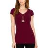 imageLock and Love Womens Basic Slim Fitted Short Sleeve Casual V Neck Cotton T ShirtWt1606burgundy